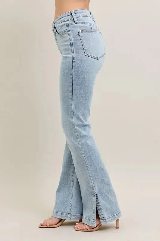Judy Blue Full Size/Plus Size Tummy Control Vintage Wash Side Slit Slim Boot Jeans