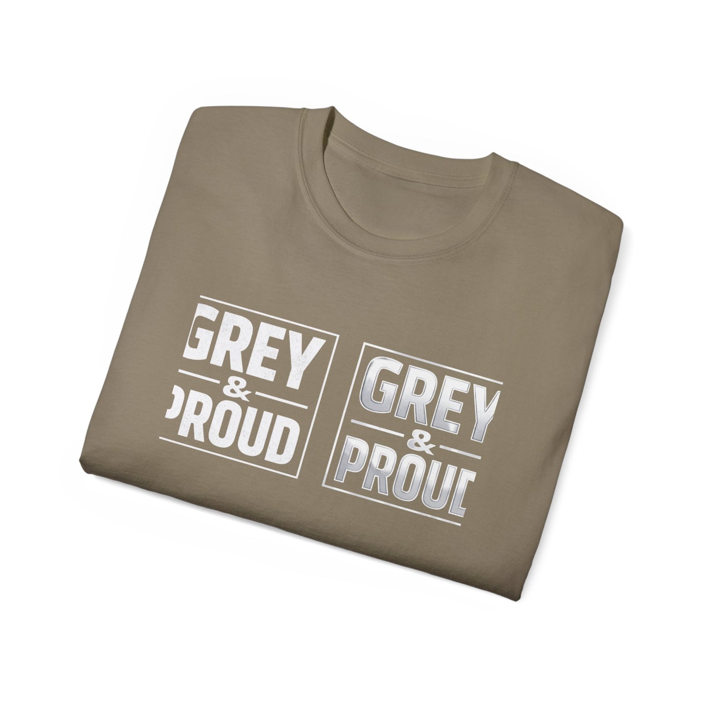 Grey & Proud T-Shirt — Retro Block Letter Pride Tee