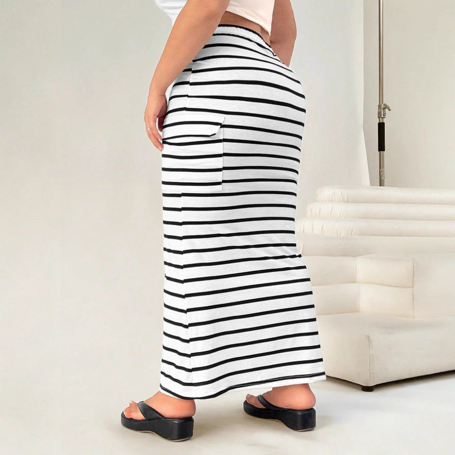 Knitted Simple Pocket Slim-fit Hip Skirt