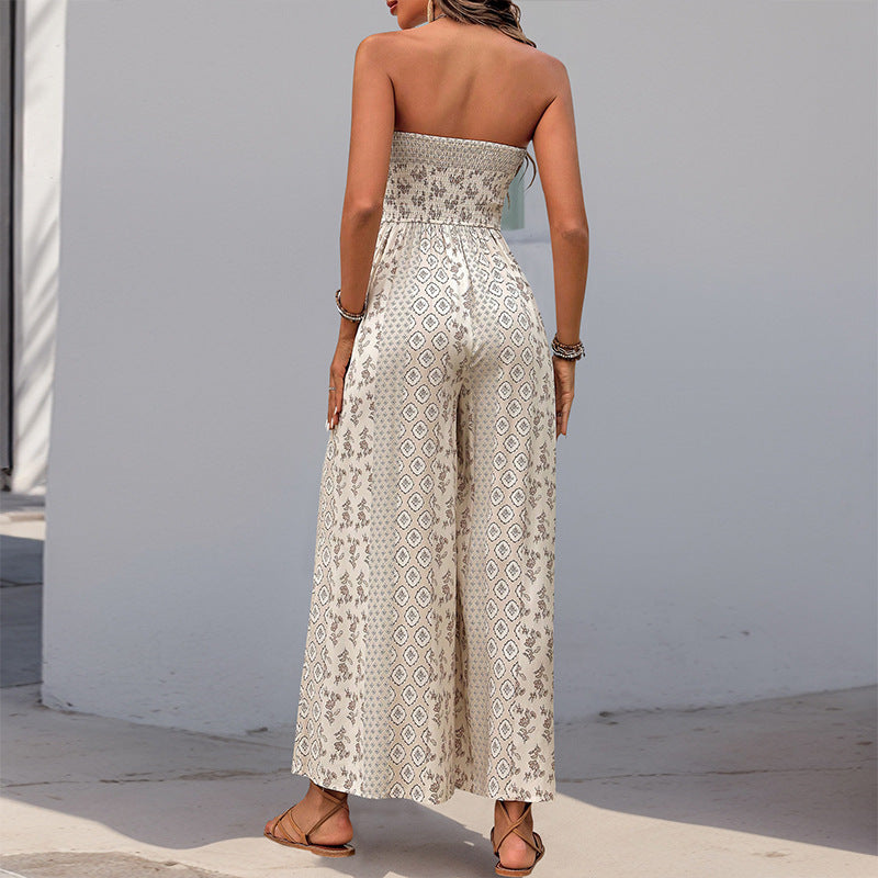 Women's Sleeveless Tube Top Printed Jumpsuit