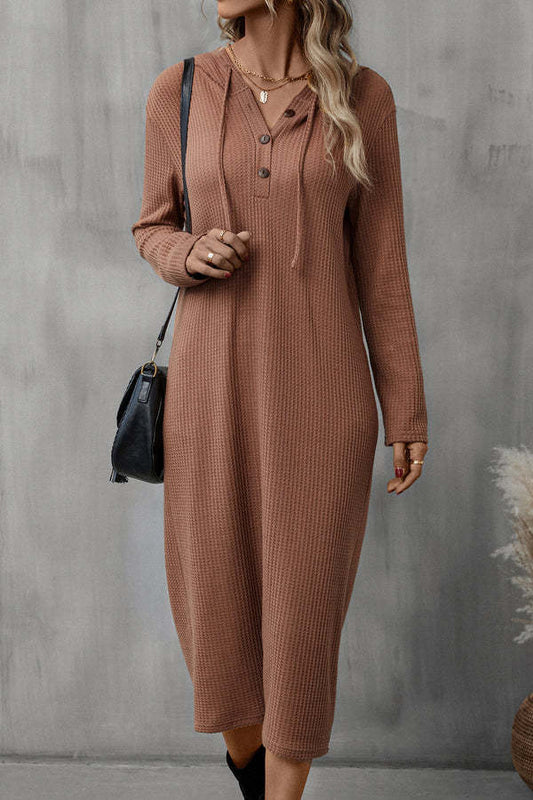 Women's Long Loose Casual Lace Up Hooded Dress
