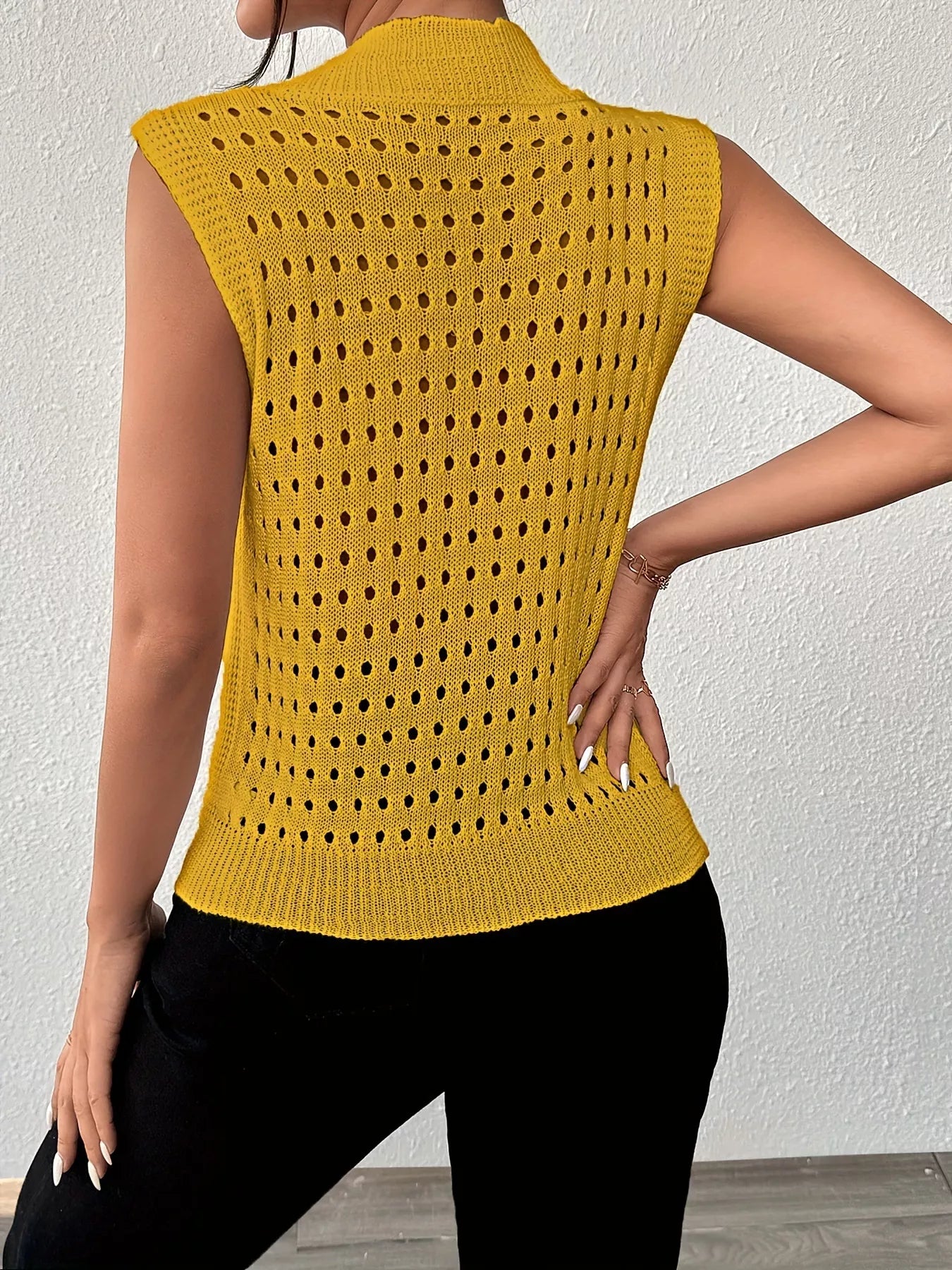 Hollow Out Round Neck Knit Sweater Tank