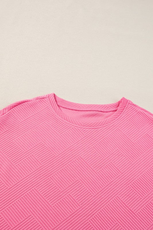 Solid Textured T-Shirt and Drawstring Pants Set