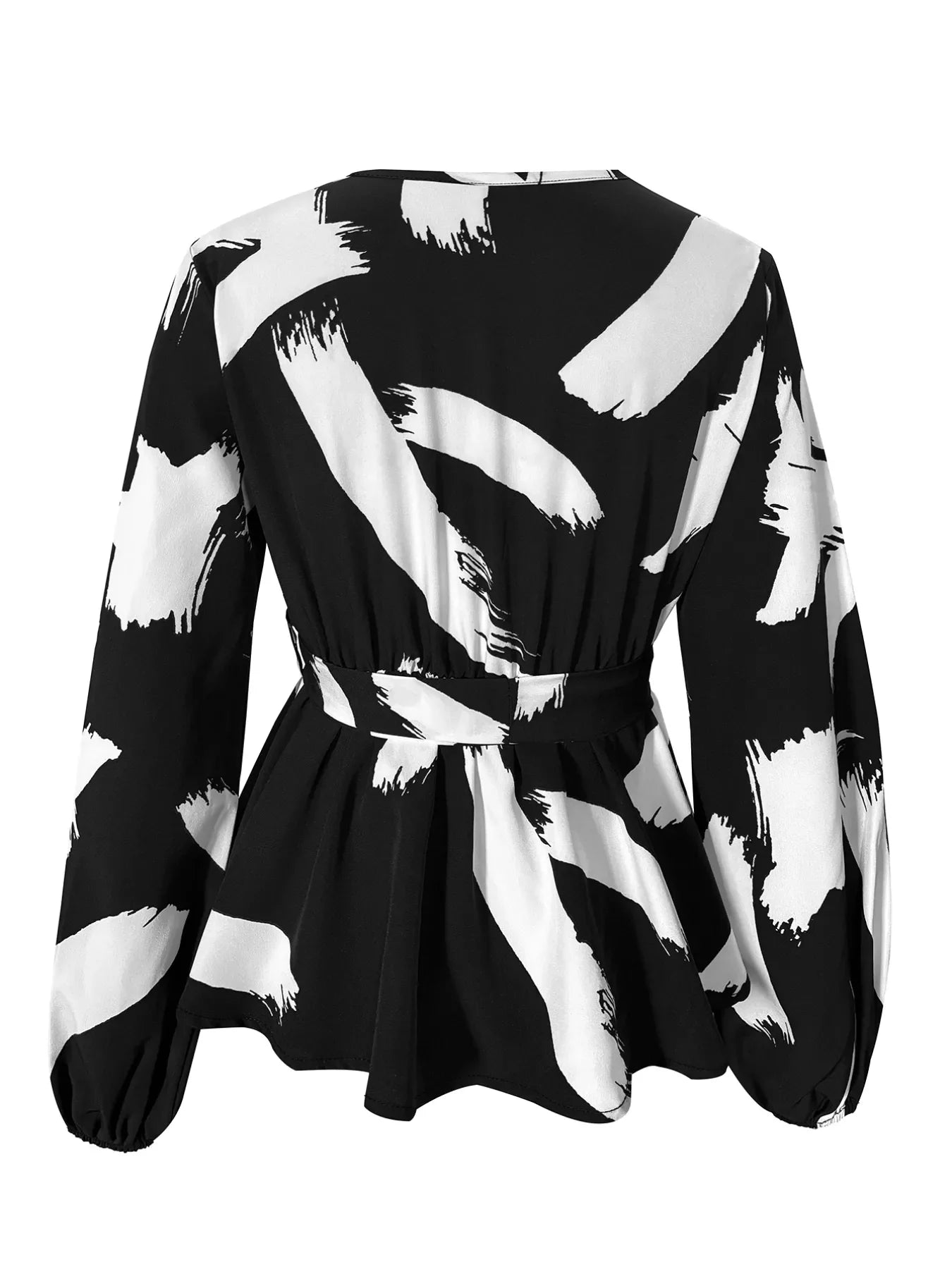 Black Tie Waist Long Sleeve Blouse