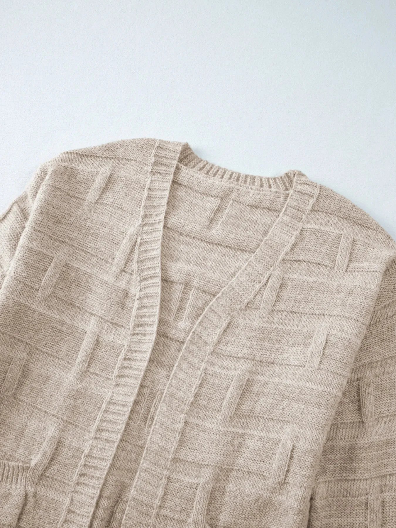 Textured Knit Open Front Cardigan with Pockets