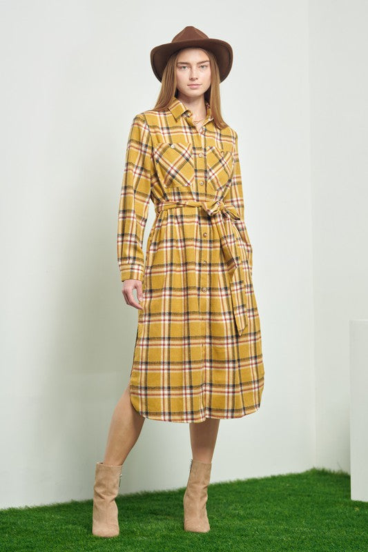 Jade by Jane Plaid Print Collar Long Shirt Dress