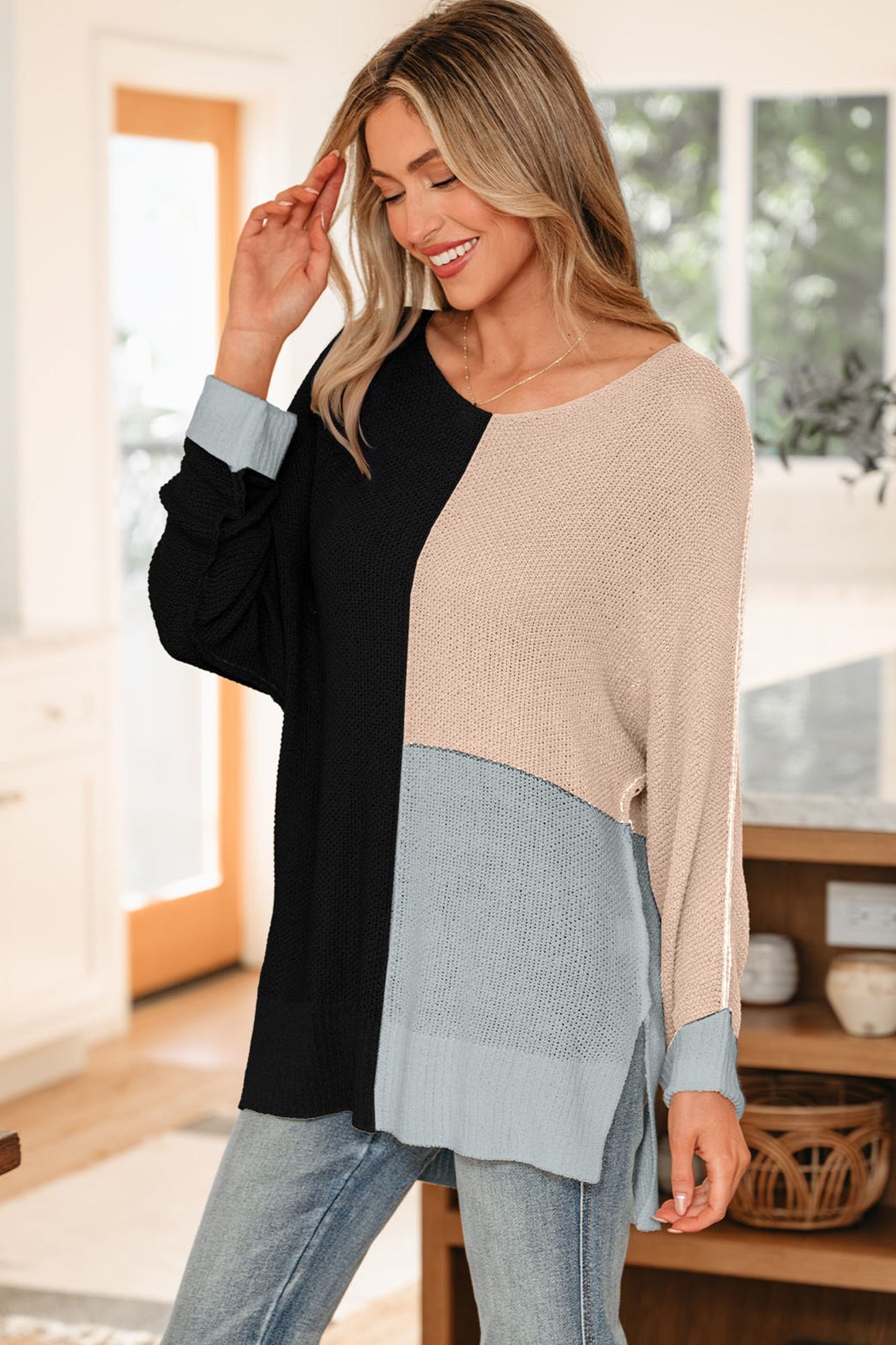 Zayla Block Knit Loose Sweater