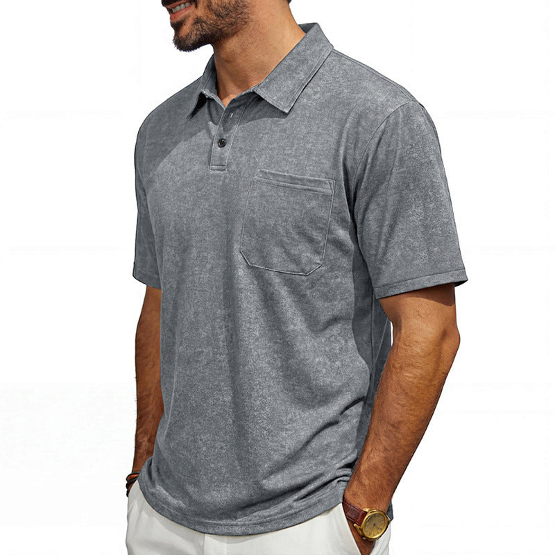 Men's Distressed Lapel Polo Shirt Loose Short-Sleeve T-Shirt