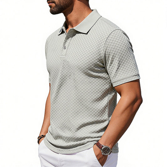 Mens Plaid Polo Shirt Breathable Casual Collared T-Shirt