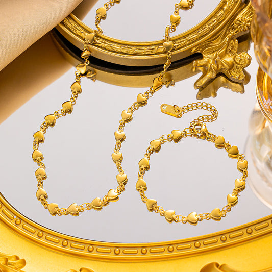 French-style Minimal Luxe Heart-to-Heart Titanium Steel Necklace For Women