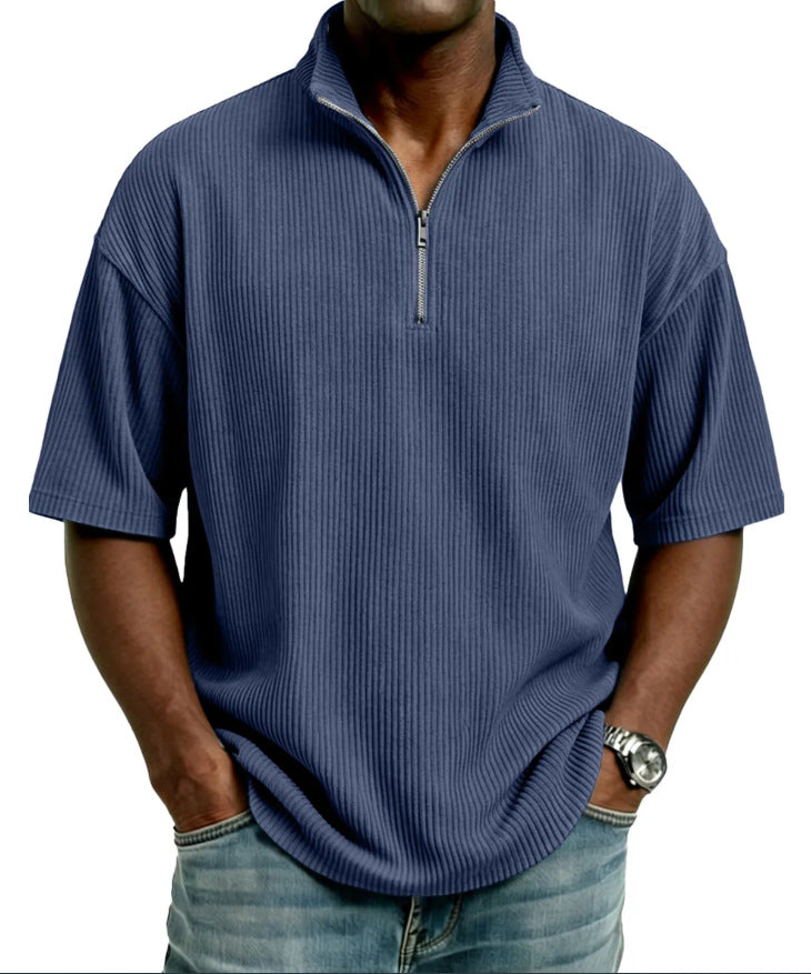 Summer Loose Casual Solid-Colored Mens Waffle-Weave Top