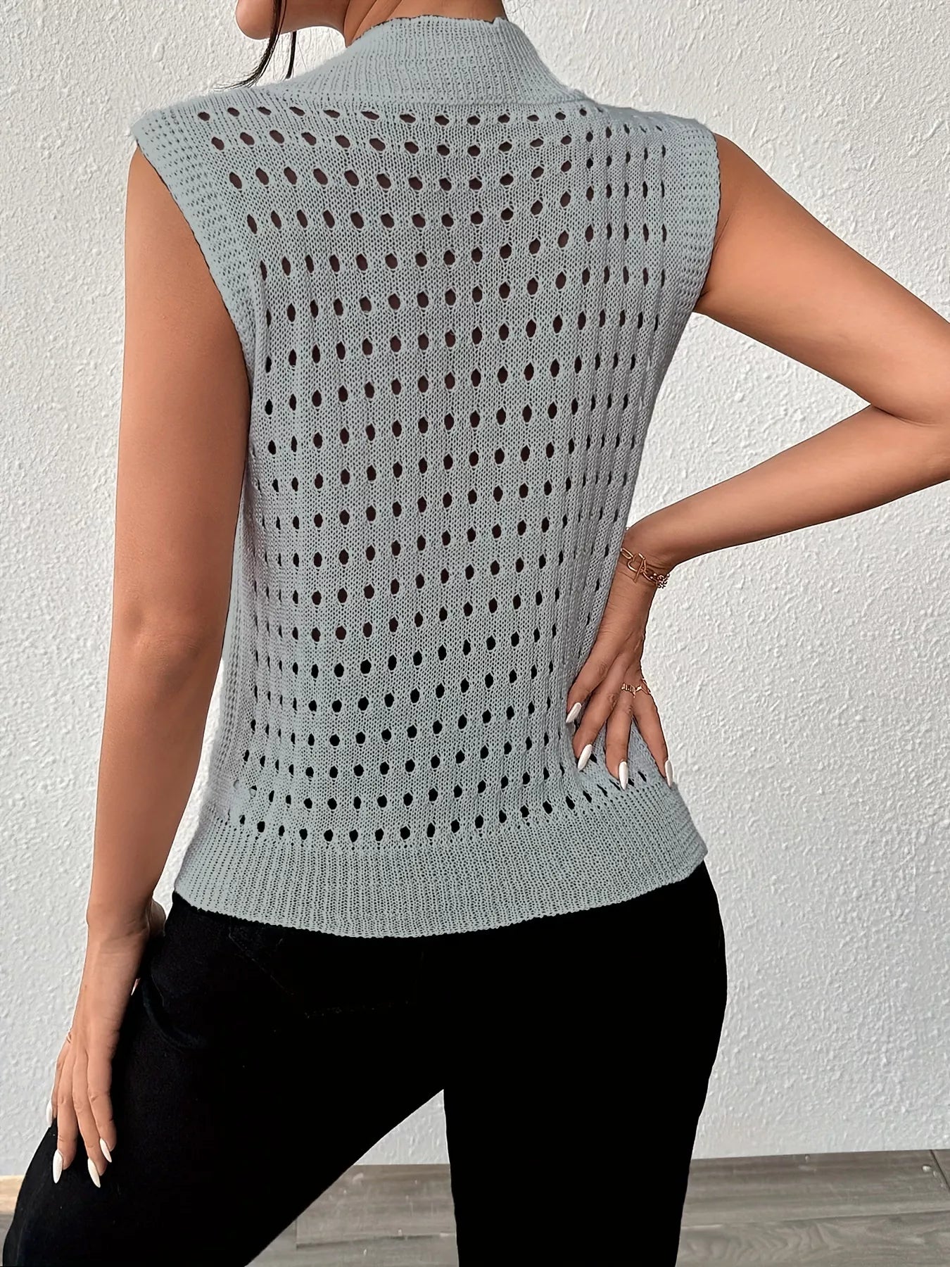 Hollow Out Round Neck Knit Sweater Tank