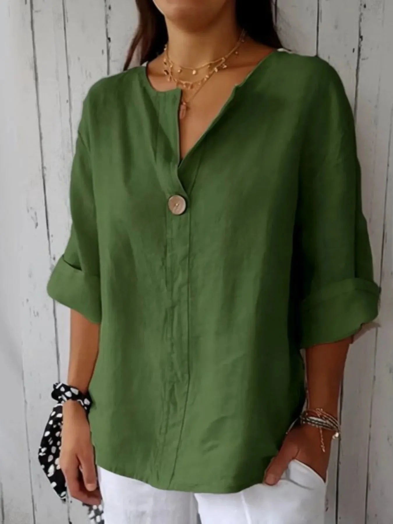 Breezy Button-Front Relaxed Linen Blouse