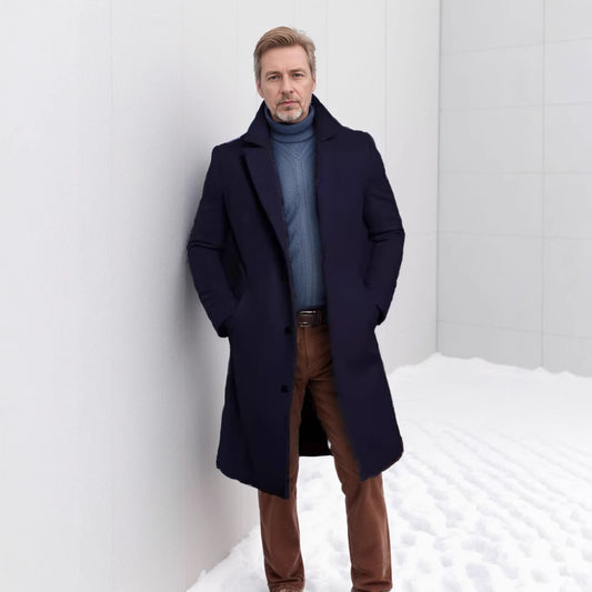 Men's Mid-length Solid Color Autumn And Winter Woolen Coat