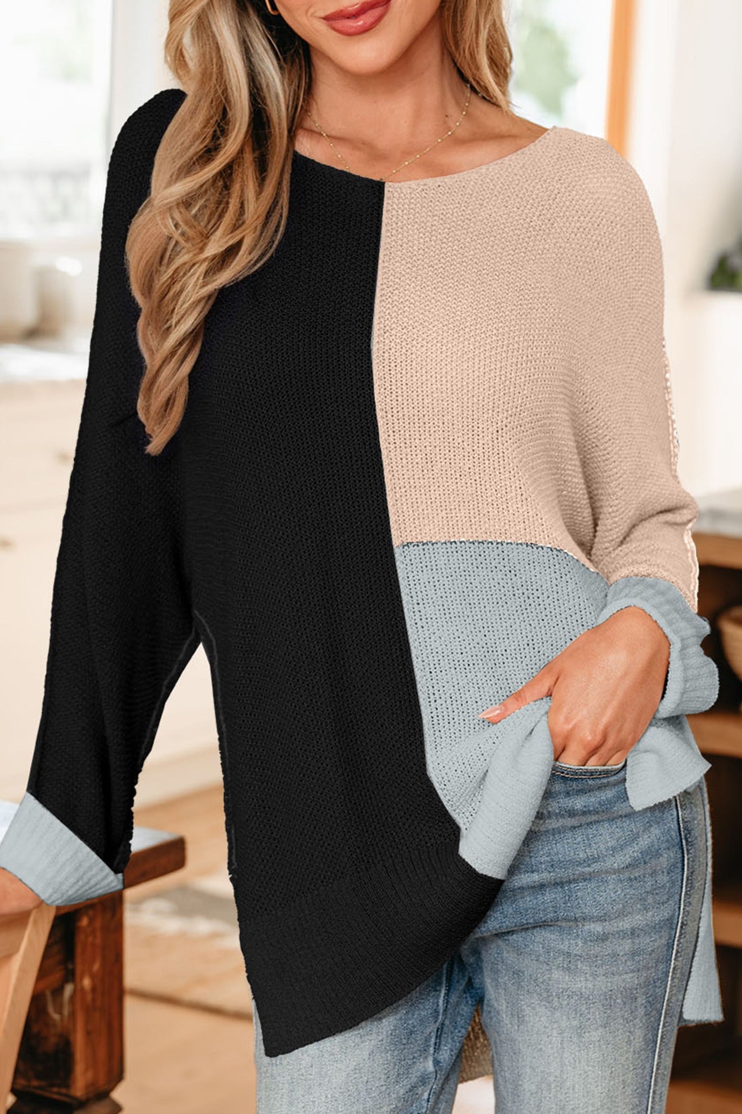 Zayla Block Knit Loose Sweater