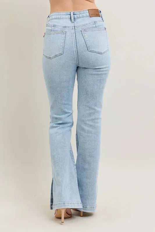 Judy Blue Full Size/Plus Size Tummy Control Vintage Wash Side Slit Slim Boot Jeans