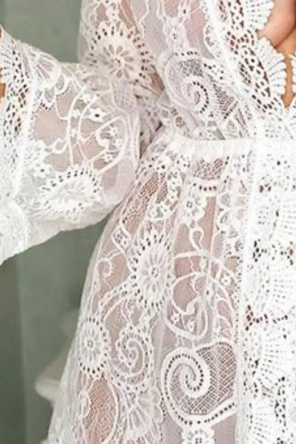 V-Neck Sheer White Lace Beach Cover Up Dress