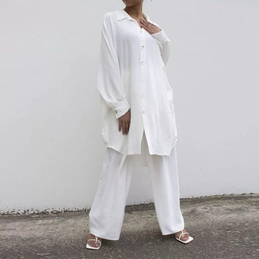 Shirt Solid Color Straight Leg Pants