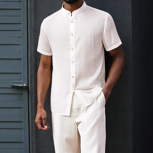 Men's Stand-Up Collar Breathable Shirt And Loose-Fitting Trousers Set