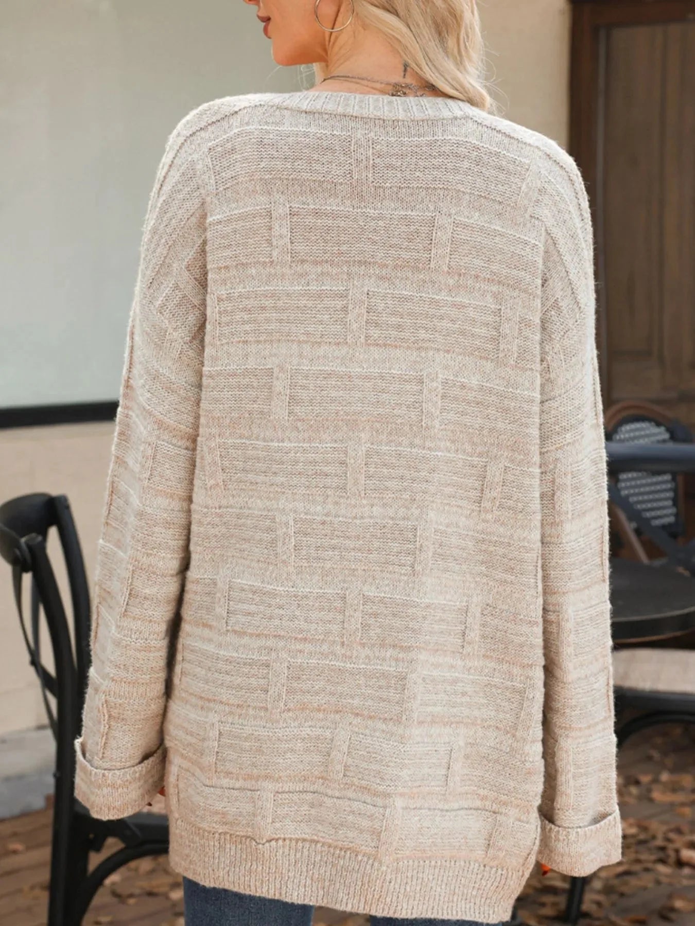 Textured Knit Open Front Cardigan with Pockets