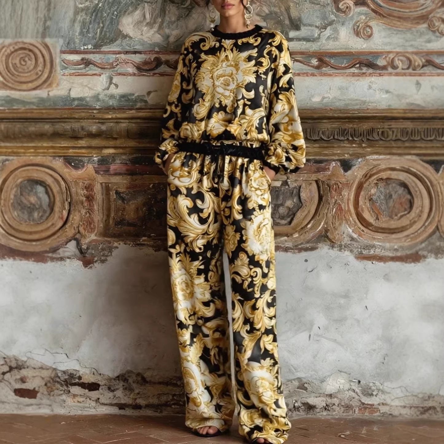Women's Satin Printed Casual Suit