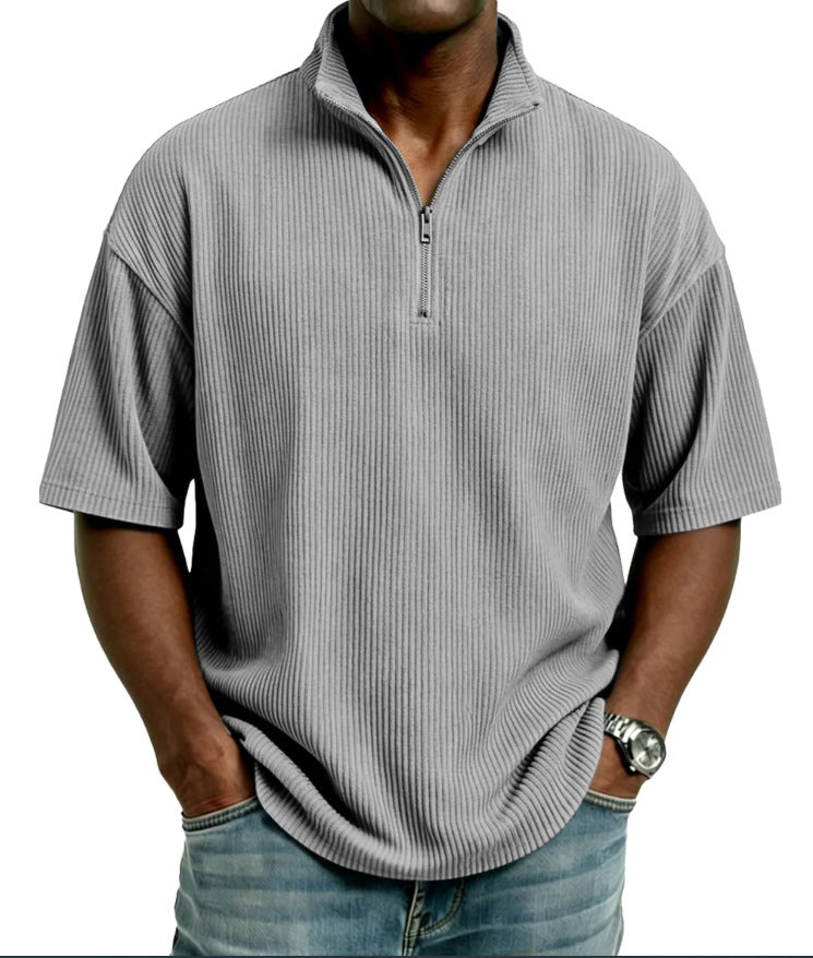 Summer Loose Casual Solid-Colored Mens Waffle-Weave Top