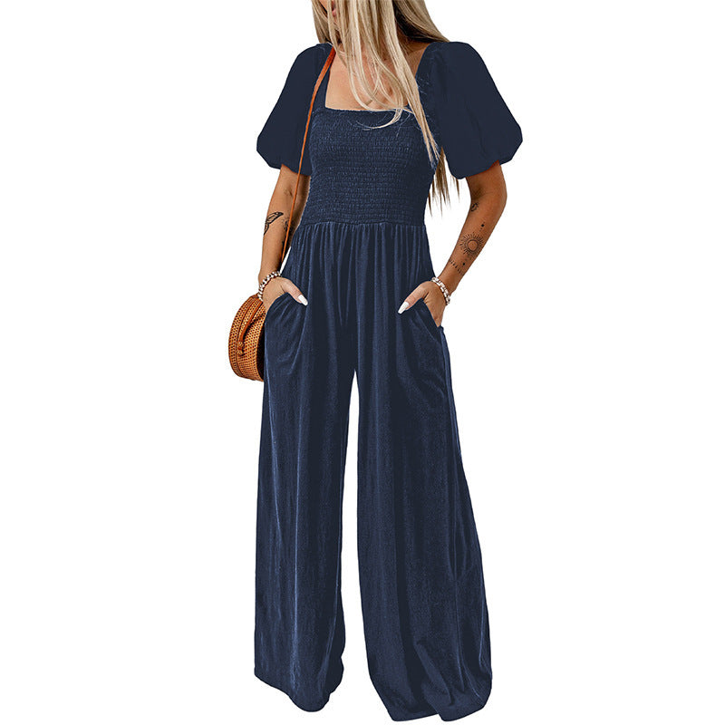 Square Collar Short Sleeve Jumpsuit