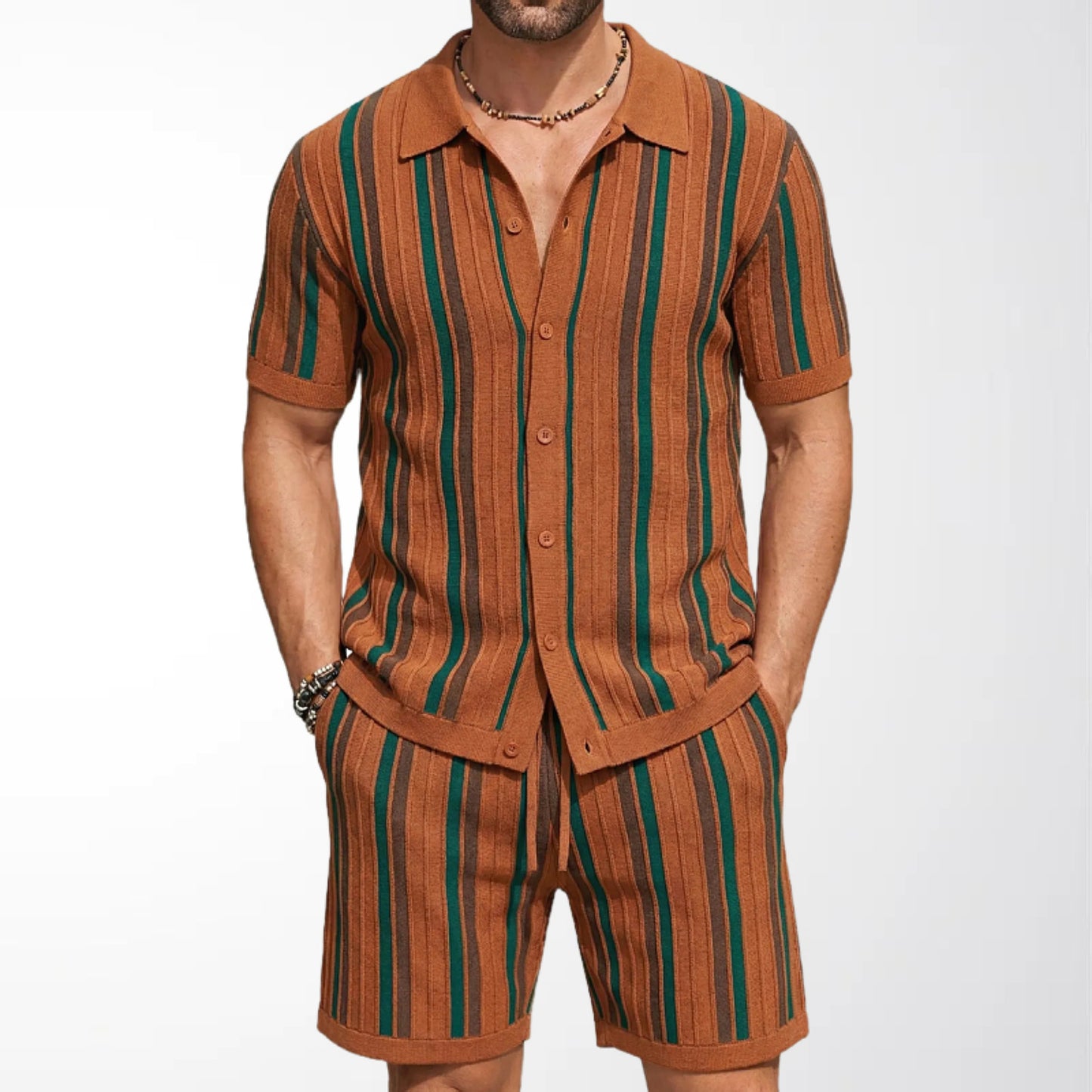 Men's Casual Short-Sleeve Knitted Two-Piece Set