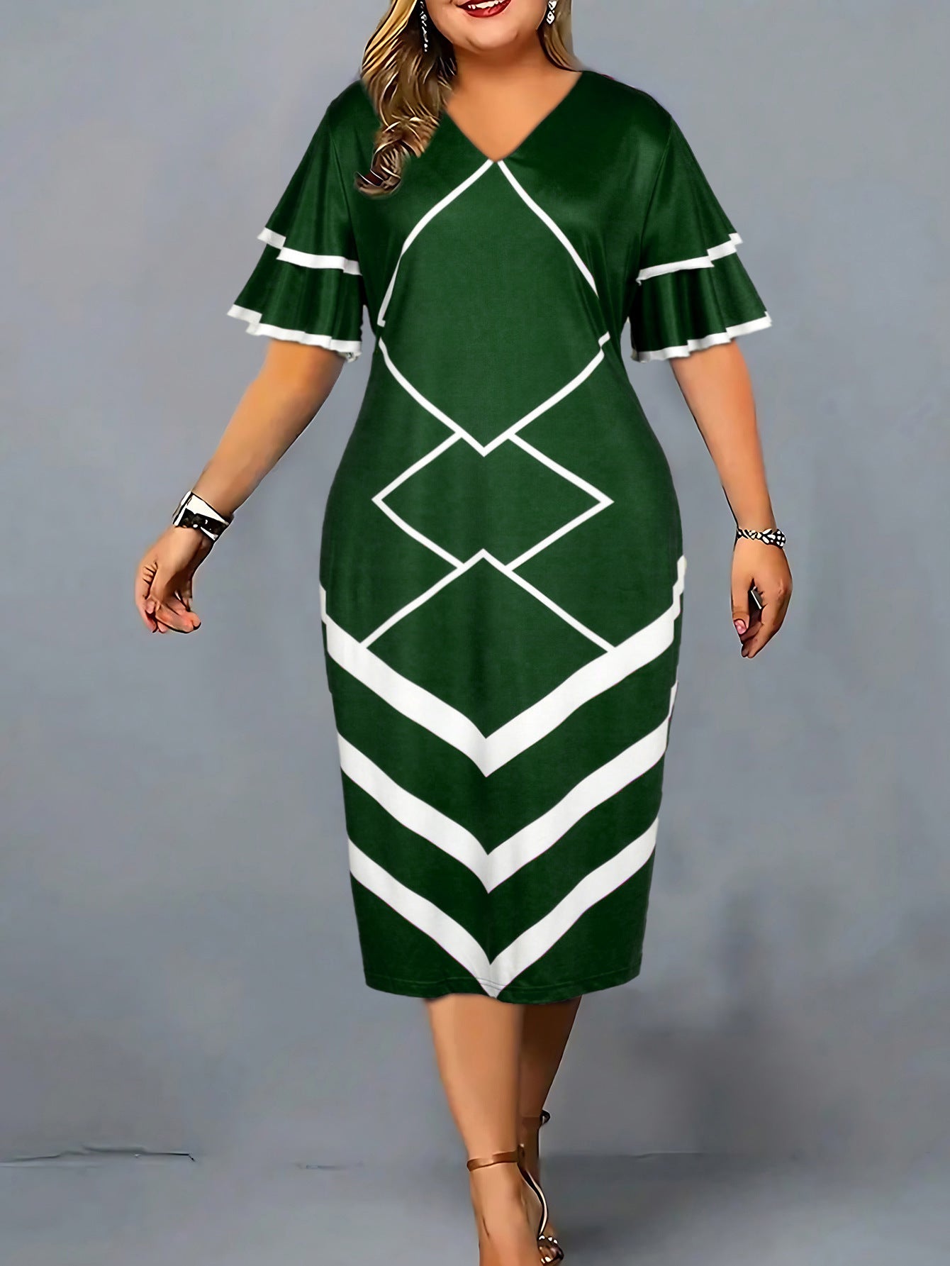 Printed Fashionable Elegant Slim-fit Sheath Plus Size Dress