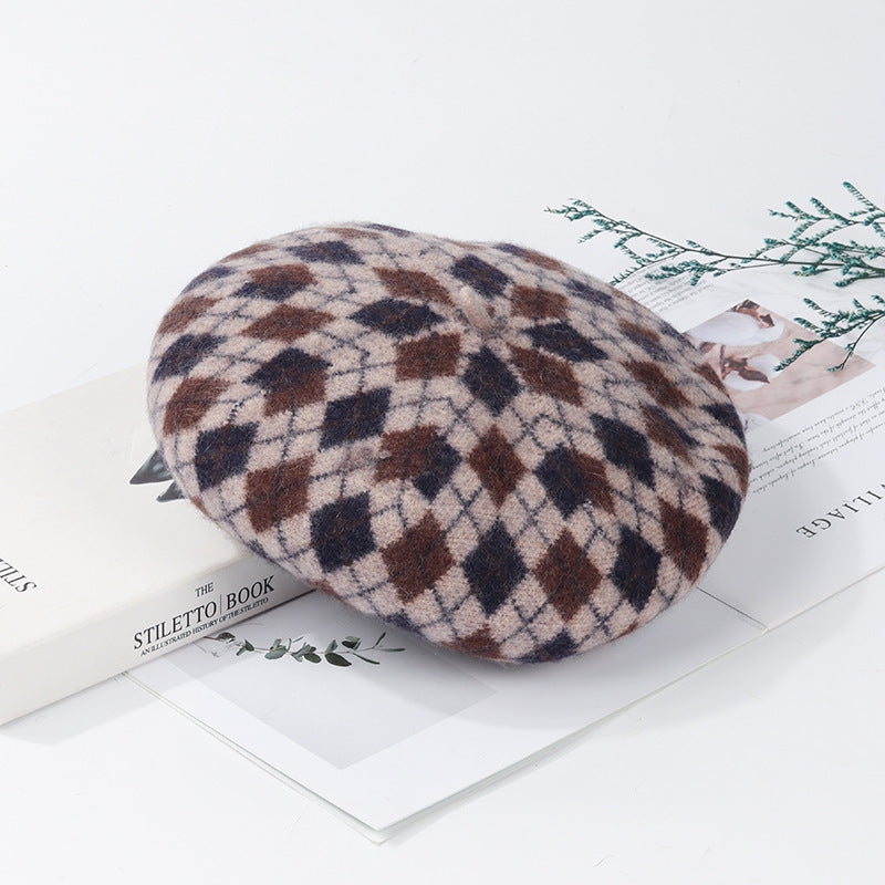 Autumn And Winter Wool Plaid Beret Retro Easy Matching Woolen