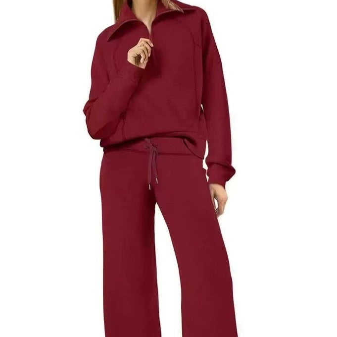 Womens Fashionable Casual Sports Suit With Zipper And Long Sleeves