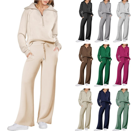 Womens Fashionable Casual Sports Suit With Zipper And Long Sleeves