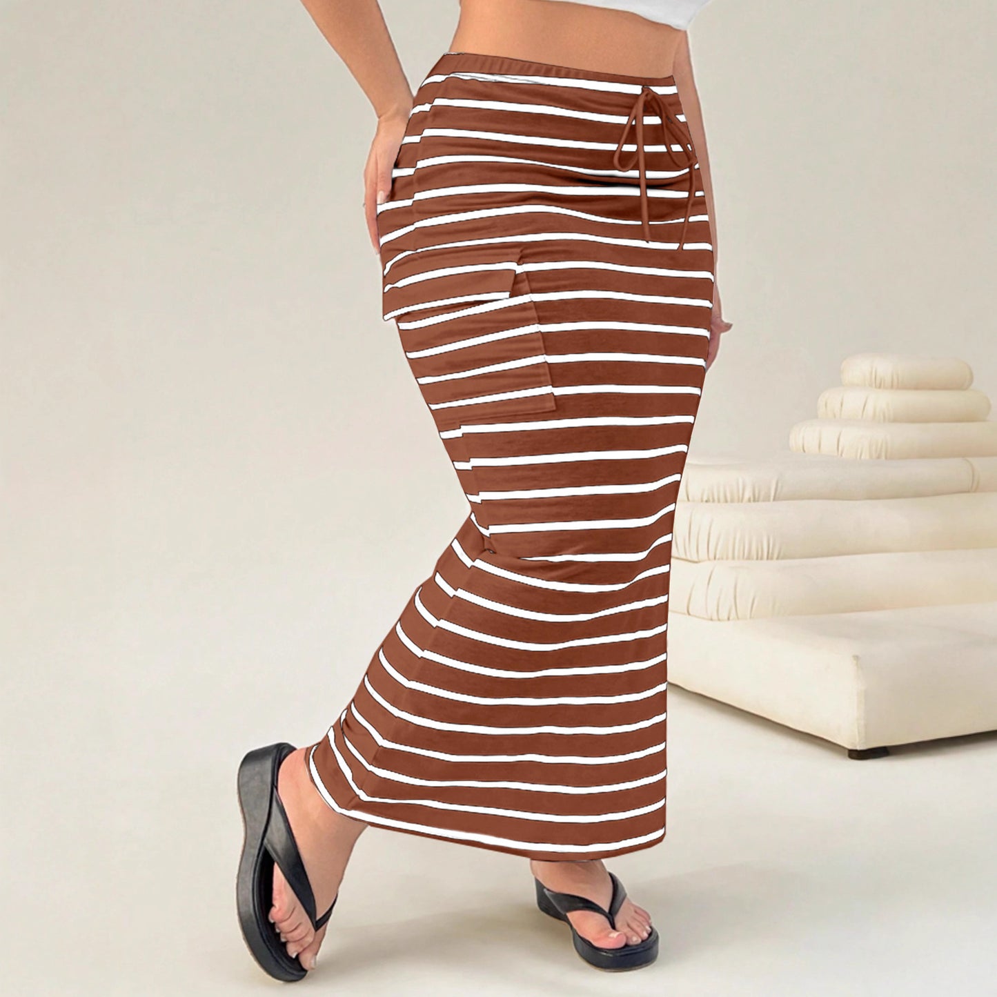 Knitted Simple Pocket Slim-fit Hip Skirt