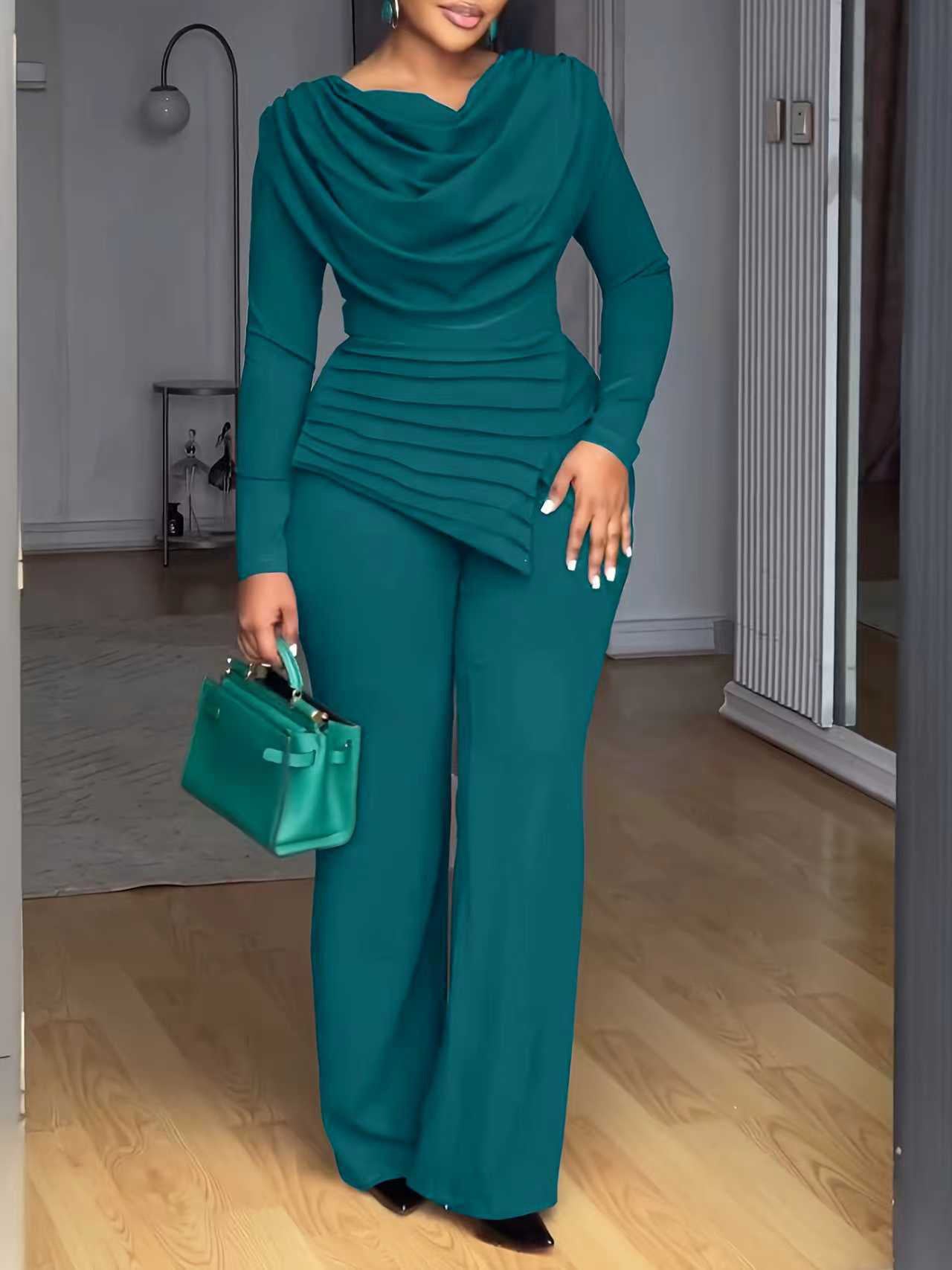 Cropped Top Flared Pants Fashion Casual Set