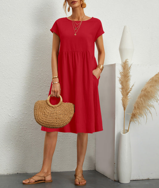 Women's Cotton Round Neck A-line Skirt Dress
