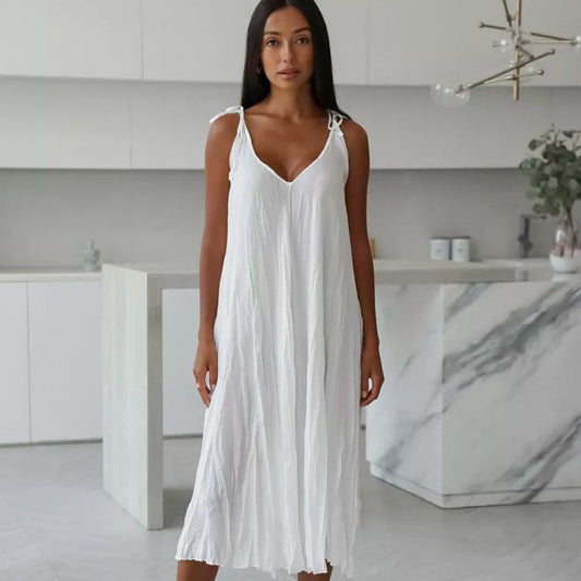 Autumn White Comfortable Sling Dress