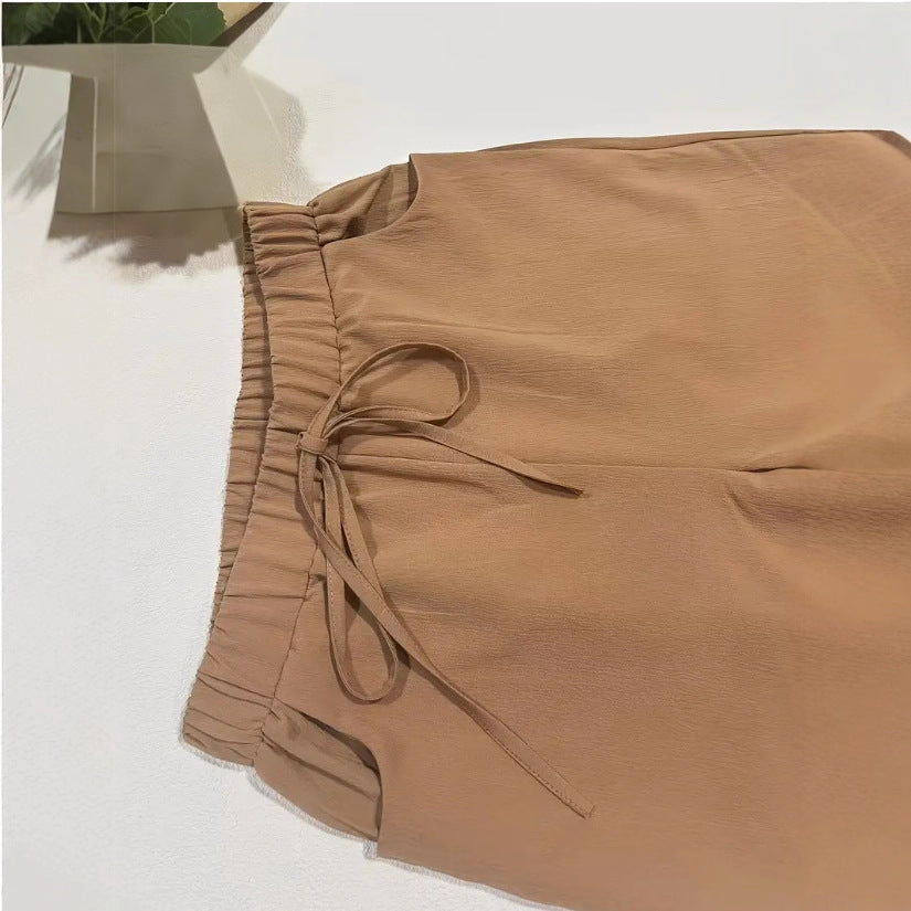 Elastic-waist Casual Solid-color Trousers