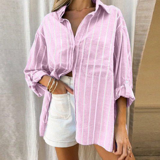 Striped Shirt Women's Long-sleeved Cardigan