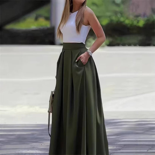 Solid-color High-waisted Womens Sexy Midi Skirt