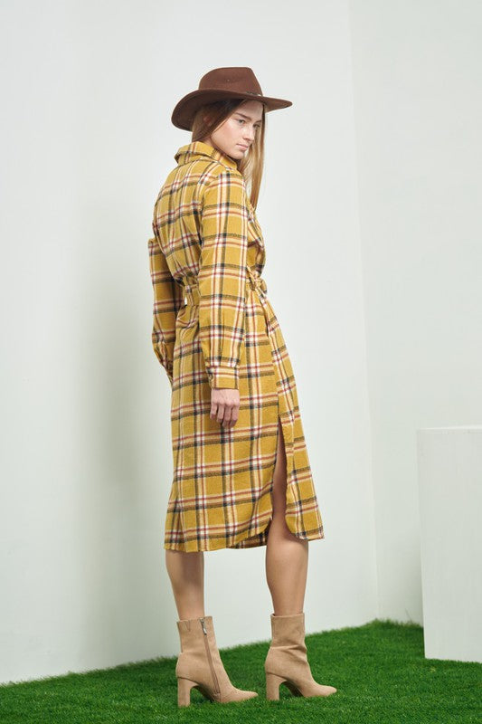 Jade by Jane Plaid Print Collar Long Shirt Dress