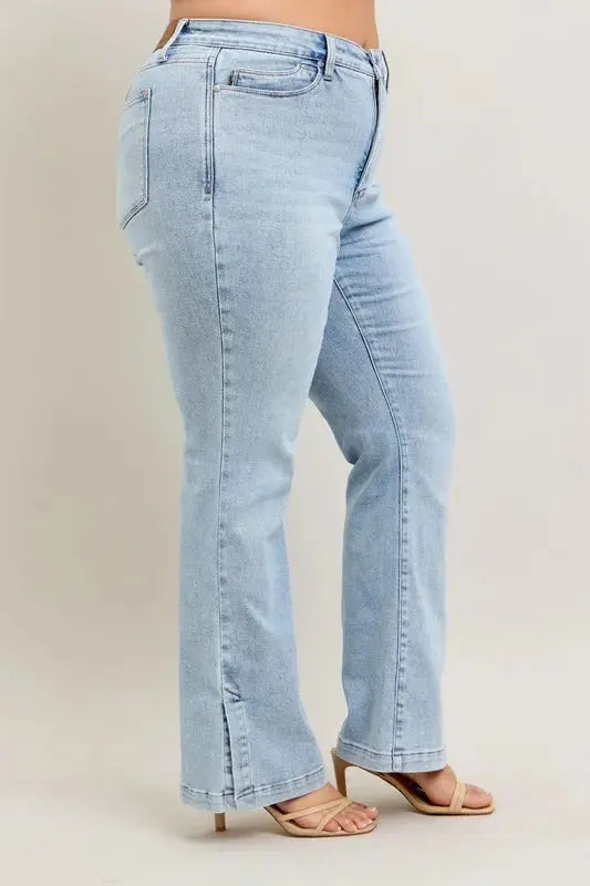 Judy Blue Full Size/Plus Size Tummy Control Vintage Wash Side Slit Slim Boot Jeans