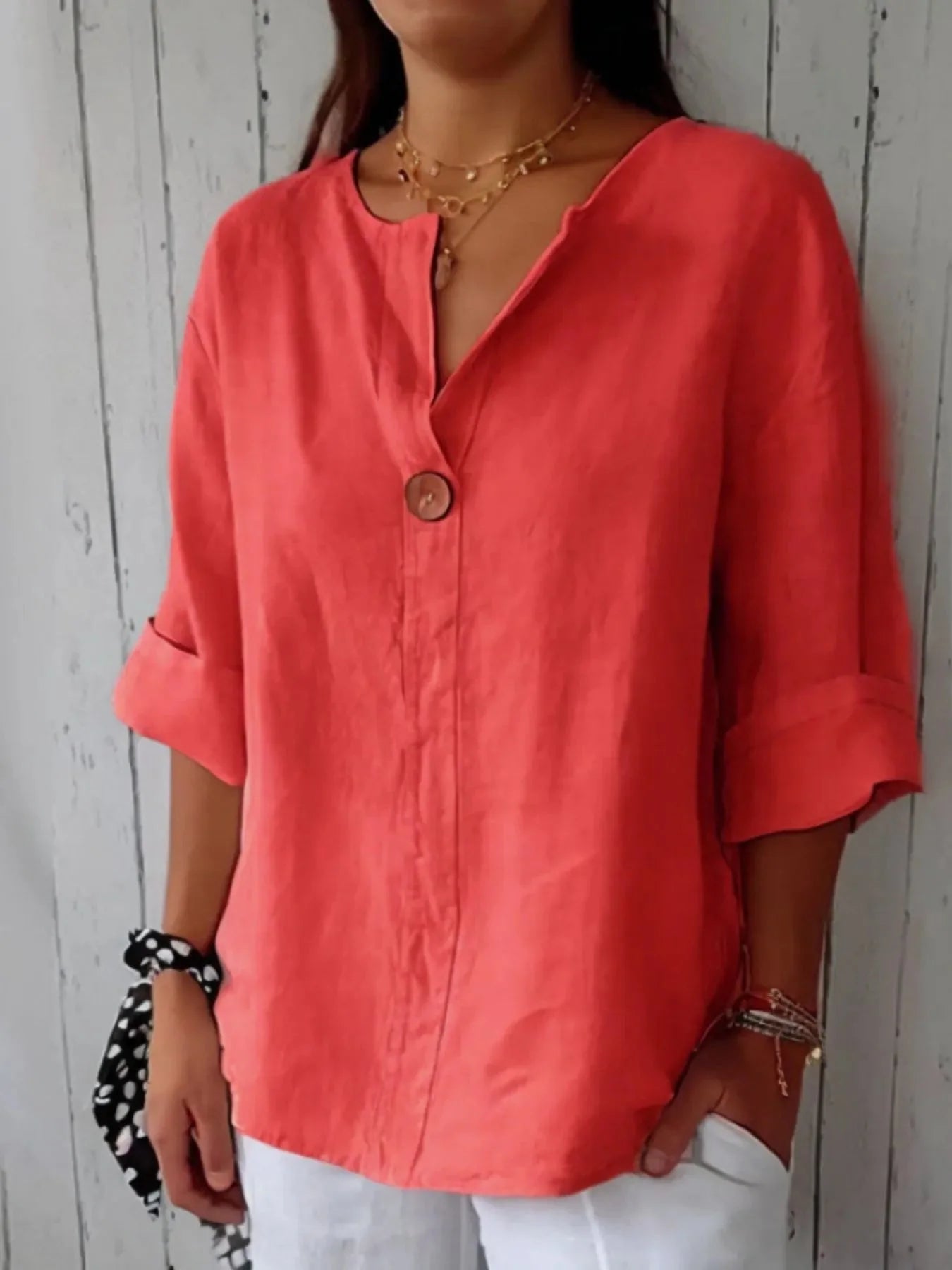 Breezy Button-Front Relaxed Linen Blouse
