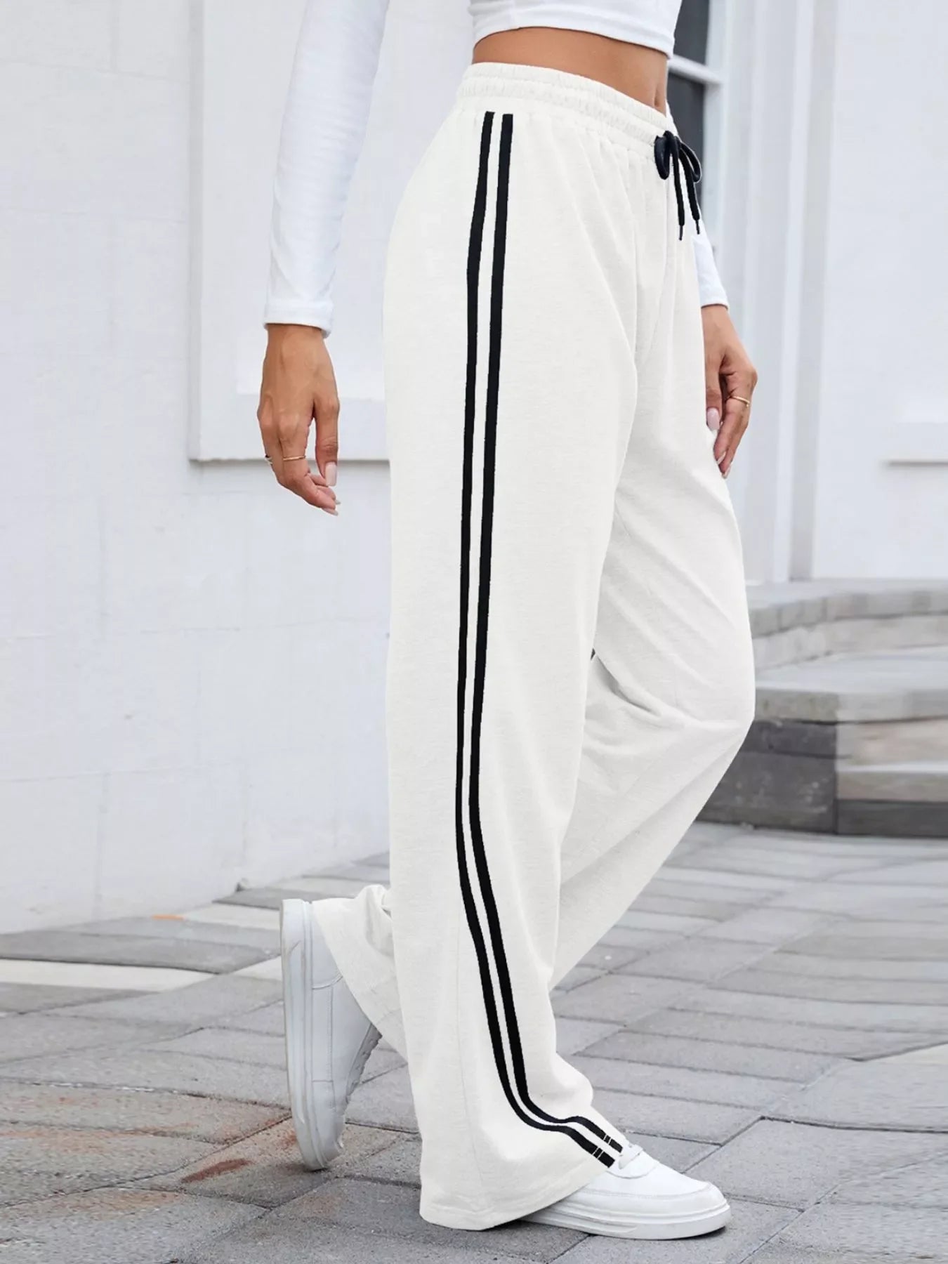 Side Striped Wide Leg Pants