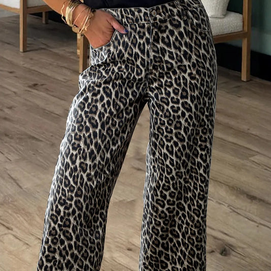 Leopard Straight Loose Leg Jeans