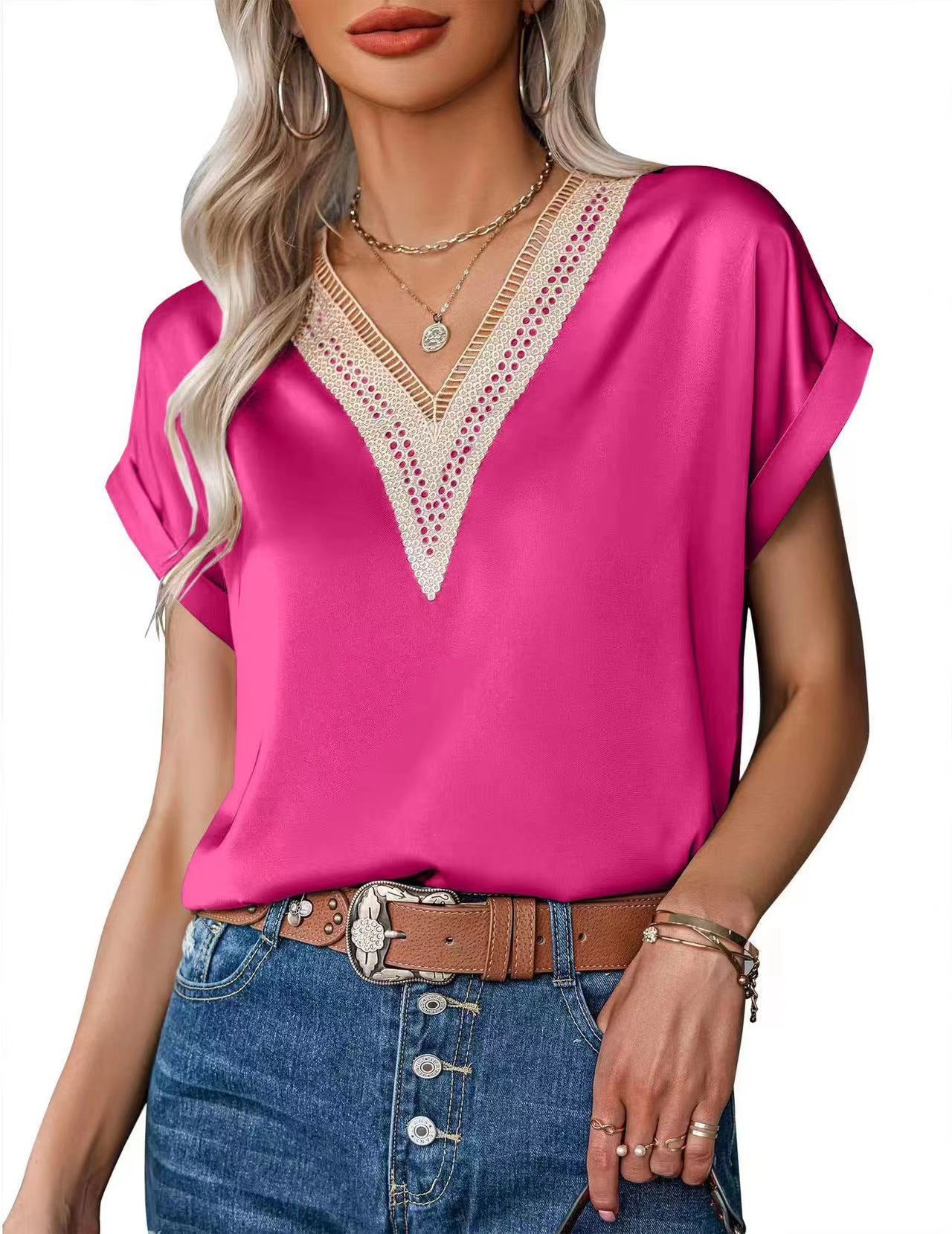 Women's Satin Loose Short-sleeve Top