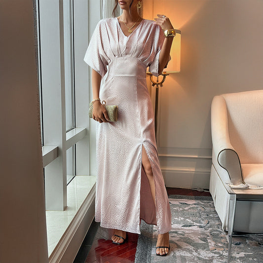 Women's Retro Elegance Split Short Sleeve Mid-length Dress