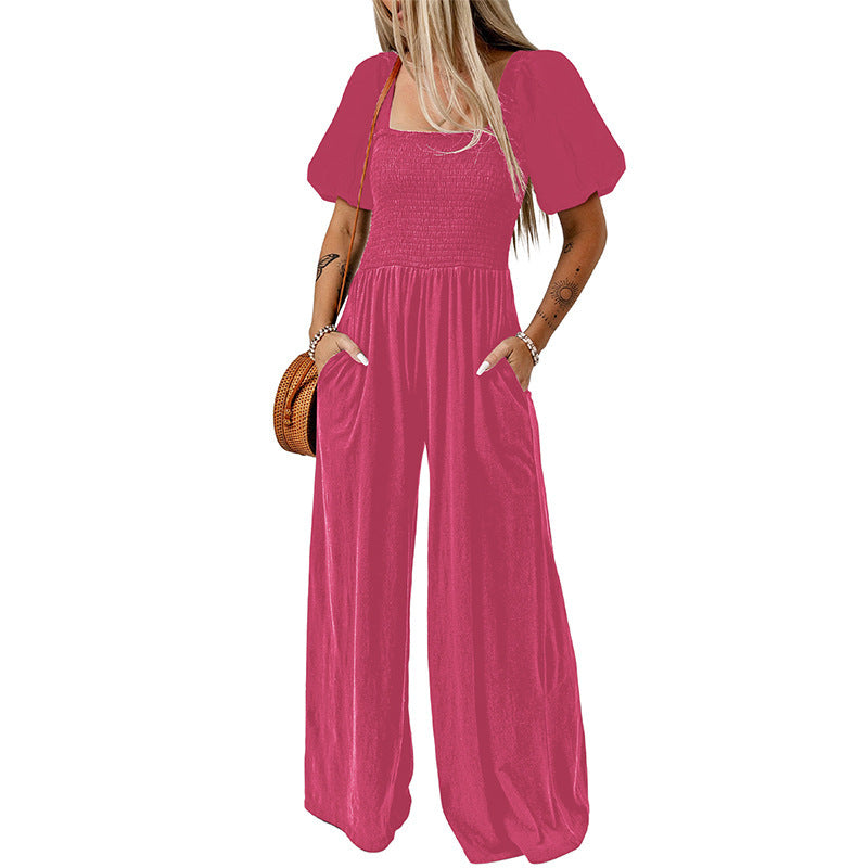 Square Collar Short Sleeve Jumpsuit