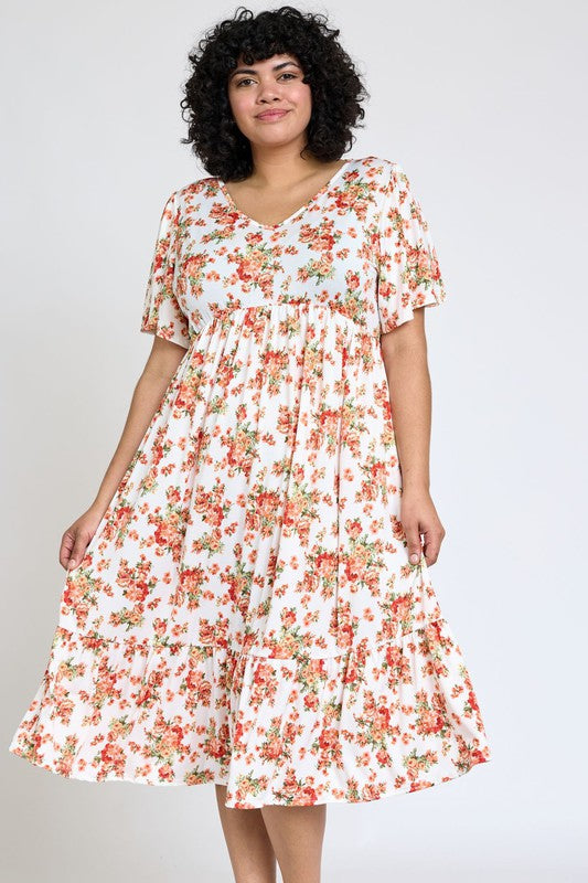 PLUS Floral Angel Sleeve Midi Dress