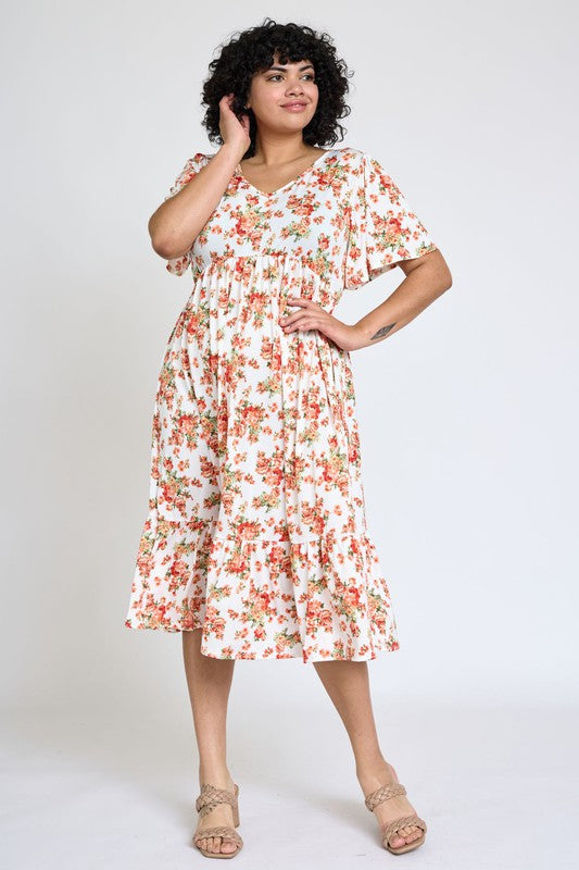 PLUS Floral Angel Sleeve Midi Dress