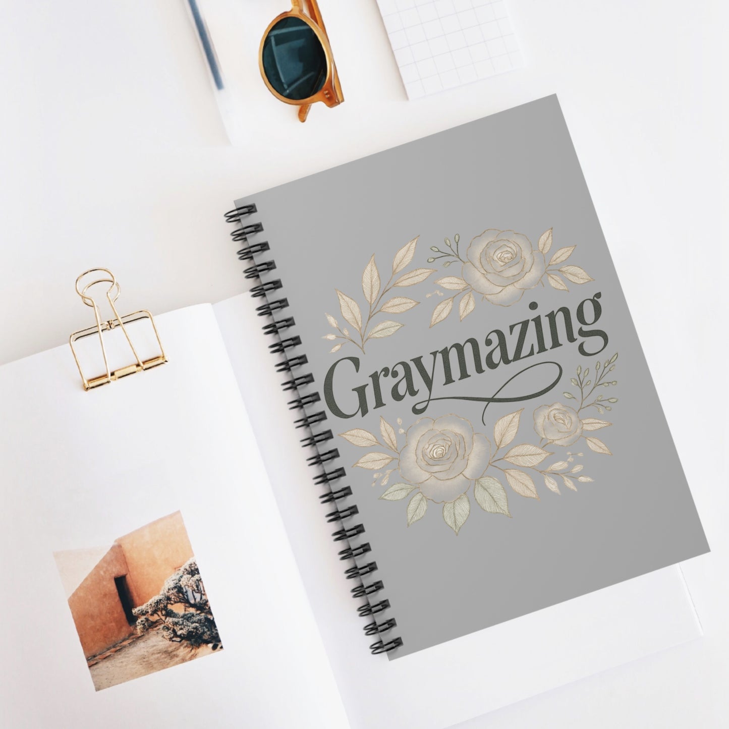 Graymazing Floral Spiral Notebook — Ruled Journal for Women